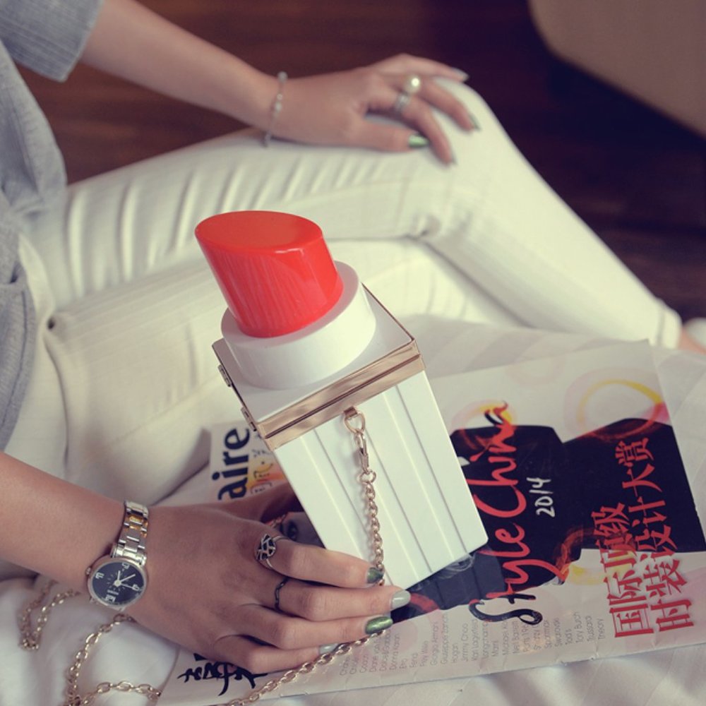 Lipstick White Acrylic Handbag Purse Clutch